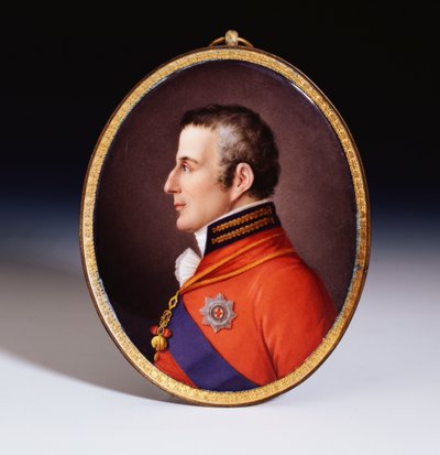 An unrecorded Sevres dated oval portrait plaque of the Duke of Wellington, in full dress uniform, Wearing the Order of the Golden Fleece and the Star and Sash of the Order of the Garter by Etienne Charles Leguay