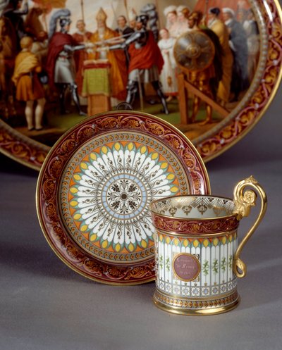 Serving porcelain cup and saucer made of chocolate by Etienne Charles Leguay