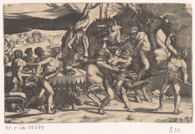 Abduction of a woman by man and satyr (series title) by Etienne Delaune