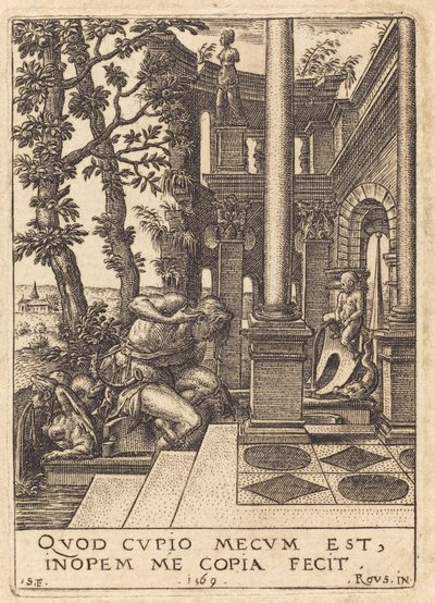 Narcissus at the Fountain by Etienne Delaune after Rosso Fiorentino
