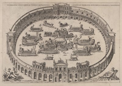 Naval Engagement Set Inside a Roman Arena by Etienne Duperac