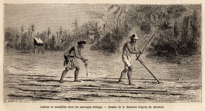 Ploughing and sowing among the savages Stiengs, inhabitants of the forests of Cambodia, drawing by E.Bocour, to illustrate Henri Mouhot
