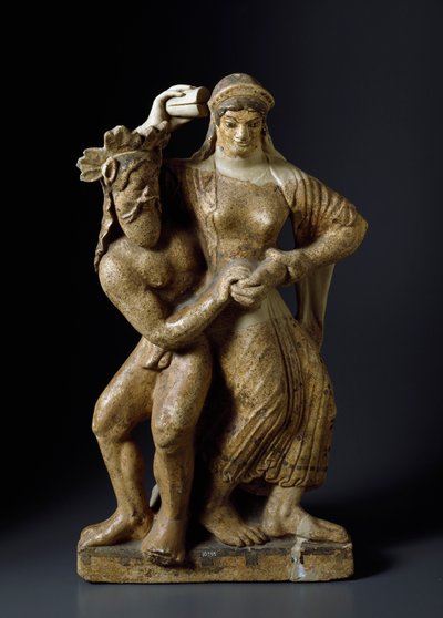 Satyr and Dancing Maenad. Terracotta sculpture from a temple of Mater Matuta at Satricum. 480 BC. Rome, Museo Nazionale di Villa Giulia by Etruscan