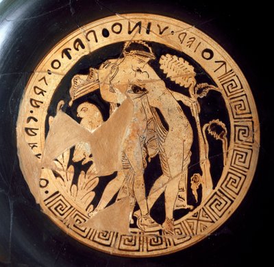 Detail of a kylix representing Dionysus and Ariadne. From Falerii Veteres (Civita Castellana) 6th century BC. Rome, Museo Nazionale di Villa Giulia by Etruscan