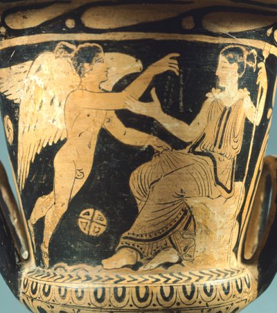 Calyx-krater (large vase) by the Villia Giulia Painter depicting Athena and a winged spirit. Red-figure pottery from Cerveteri (Lazio). Etruscan Civilisation, 4th Century BC by Etruscan