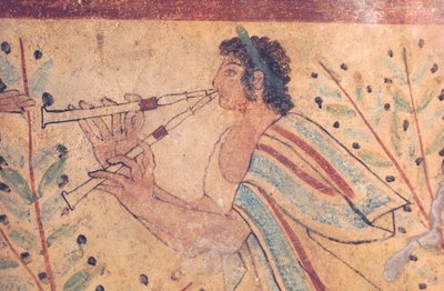 Etruscan art: a flute player (detail) by Etruscan