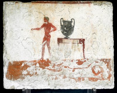 Etruscan Art: A Young Naked Ephebe Near a Table with a Vase by Etruscan