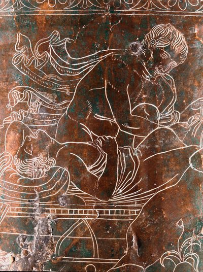 Etruscan Art: Detail of the Bronze Ficoroni Cistus Representing the Legend of the Argonauts: The Ship of Argos. 340 BC. Museo Nazionale di Villa Giulia, Rome by Etruscan