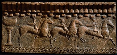 Etruscan art: frieze decoree of knights from an architectural ensemble in Murlo. 6th century BC. Murlo, Antiquarium Municipal, Italy by Etruscan