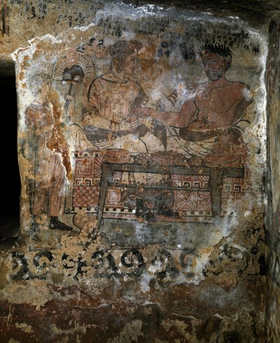 Larth Velcha and His Wife Velia Seithi at a Banquet, Fresco of the Tomb of the Scudi, 340 BC, Necropolis of Monterozzi, Tarquinia, Italy by Etruscan
