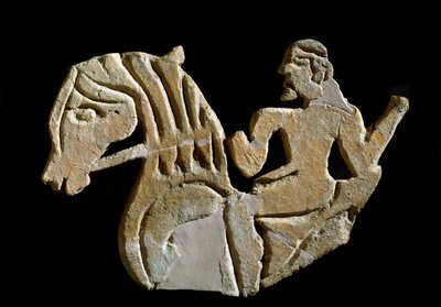 Etruscan civilization: acrotere sculpted in the shape of a rider. 7th century BC From the palace of Murlo. Florence, Soprintendenza Archeologica by Etruscan