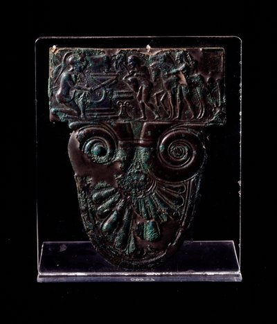 Etruscan civilization: bronze plaque referring to the myth of Troilos, 520 BC by Etruscan