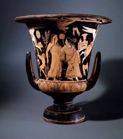 Etruscan Civilization: Terracotta Crater Decor by the Painter of Nazzano Representing Apollo and a Maenad, 350 BC by Etruscan