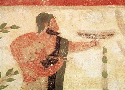 Head of a Man and Child Playing a Double Flute (detail) by Etruscan