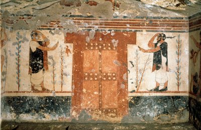 Two Characters Greeting Near the Gate Symbolizing the Entry into the Kingdom of Death by Etruscan
