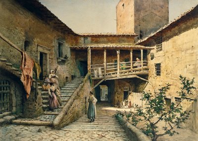 The Courtyard in Anguillara Palace in Rome, from the Series Disappeared Rome by Ettore Roesler Franz