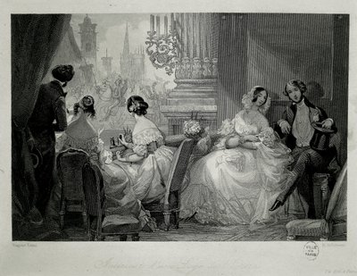 Interior of the Paris Opera, People in a Loge (engraving) by Eugene Louis Lami