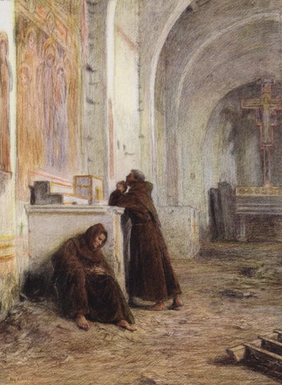 Friar Giles and his Companion Faint with Hunger in a Deserted Church by Eugene (after) Burnand