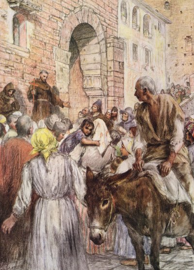 St Francis preaching at Bologna by Eugene (after) Burnand