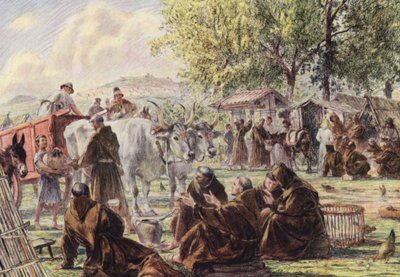 The Chapter at St Mary of the Angels near Assisi by Eugene (after) Burnand