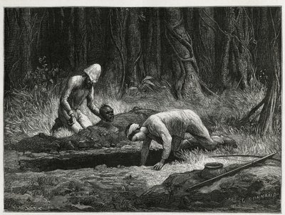 Dr. Harmand and His Annamite Helper Conducting Clandestine Exhumations of Khas Burials at Attopeu (Laos) by Eugene Burnand