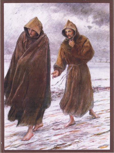 St Francis sets forth to Friar Leo where perfect joy is found by Eugene Burnand
