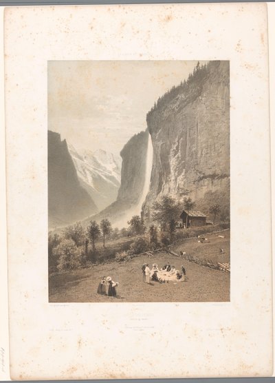 Picnic with View of the Staubbach Waterfall (Le Staubbach) (Switzerland and Savoy) by Eugene Ciceri