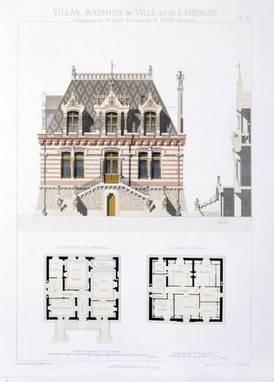 Design from Town and Country Houses Based on the Modern Houses of Paris, c.1864 by Eugene Cordier