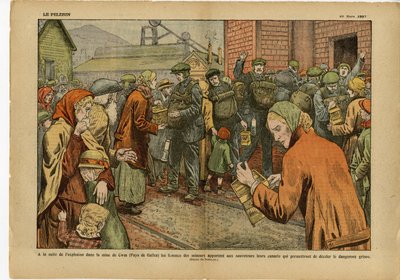 Illustration of Eugene Damblans in Le Pelerin, 20/03/27 - Following the explosion in the mine of... the women of the miners bring to rescuers their canaries that allow to deter the dangerous firedamp - England Great Britain, Mining, Industry by Eugene Damblans