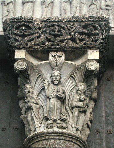 Column capital with Christ Blessing from the West Portal of the facade by Eugene Emmanuel Viollet le Duc