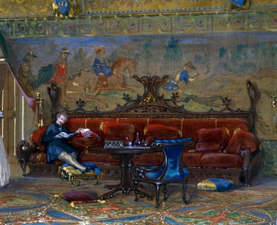 Design of a Gothic style hall for Chateau de Pierrefonds, with the emperor and empress by Eugene Emmanuel Viollet le Duc