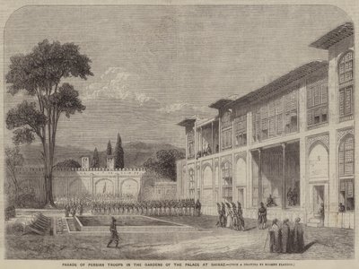 Parade of Persian Troops in the Gardens of the Palace at Shiraz by Eugene Flandin