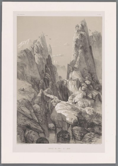 Ravine of Kuh-e Pir Zan Mountain in Iran (series title: Persian Landscapes, Modern Persia) by Eugene Flandin
