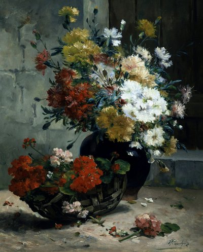 Still Life with Summer Flowers (Geraniums and Daisies) by Eugene Henri Cauchois