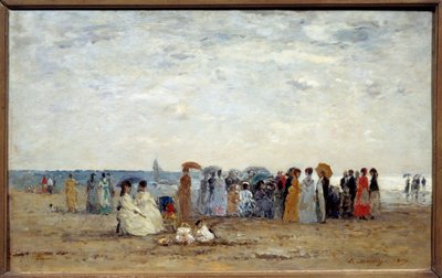Bathers on the beach of Trouville, Calvados by Eugene Louis Boudin
