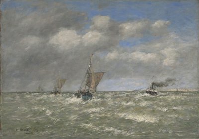 Boats Returning to Port, Trouville by Eugene Louis Boudin