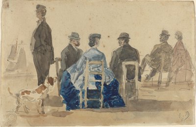 Ladies and Gentlemen Seated on the Beach with a Dog by Eugene Louis Boudin