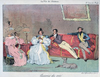 The Life of the Chateau - Evening talks - Illustration by Eugene Lami (1800-1890) In 