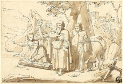 Peasant Woman Giving Directions to Monks by Eugenio Agneni