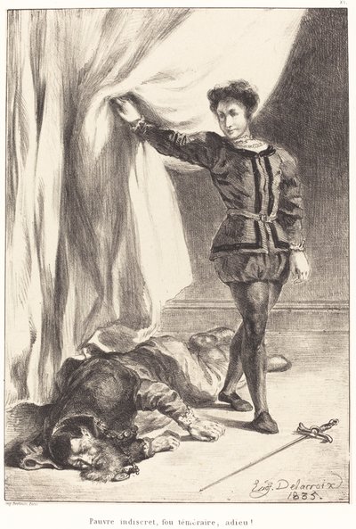 Hamlet and the Body of Polonius (Act III, Scene IV) by Eugène Delacroix