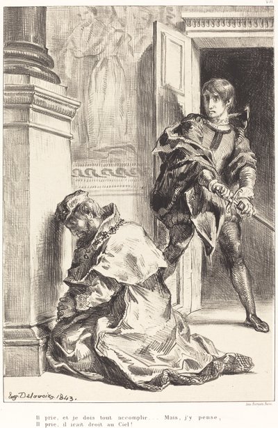 Hamlet is Tempted to Kill the King (Act III, Scene III) by Eugène Delacroix