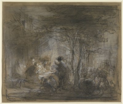 Group Around a Table Under Trees by Eugène François de Block
