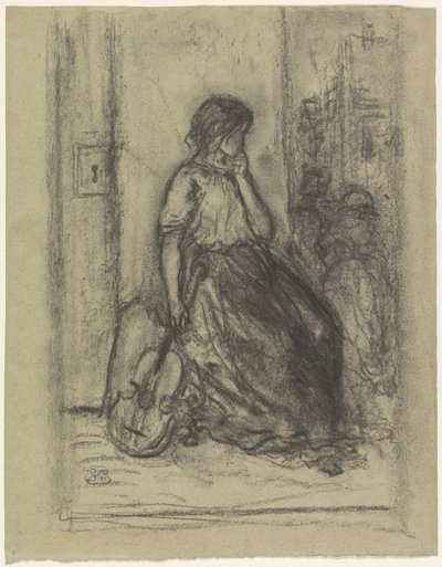 Seated Street Musician with a Violin by Eugène François de Block