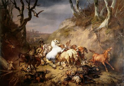 Hungry Wolves Attacking a Party of Riders by Eugène Verboeckhoven
