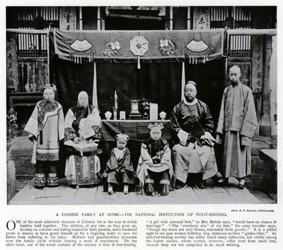 A Chinese family at home, the National Institution of Foot-Binding by European Photographer