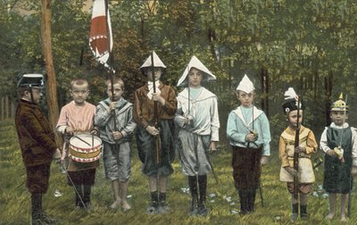 Group of boys playing soldiers by European Photographer