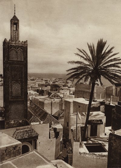 Tangiers, View of the town with the Aissaula Mosque by European Photographer