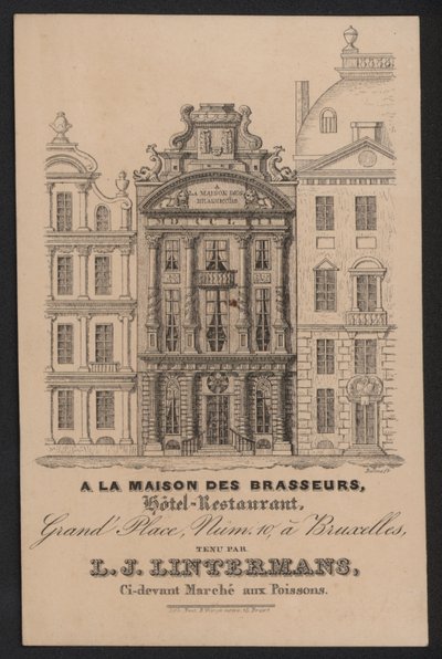 A La Maison Des Brasseurs, Hotel Restaurant, Bruxelles, L J Lintermans by European School