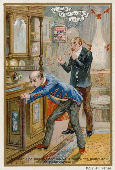 A man searching for a bottle of vintage brandy by European School