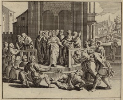 Ananias dropping dead after lying to the Holy Spirit by European School